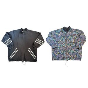 Vintage Reversible Windbreaker Jacket Black Paisley Floral Trim Zip Up XL